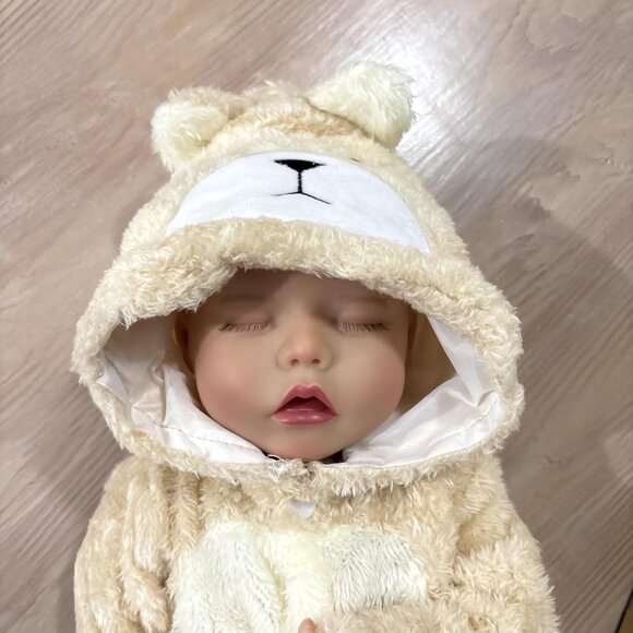 🆕17 Inch Realistic Full Body Soft Vinyl Silicone Girl Doll in Bear Outfit - Picture 2 of 13